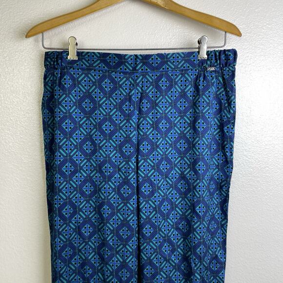 St John Size Medium Ankle Pants Blue Silk Blend Pull On Pockets Twill Stretch - Picture 3 of 10